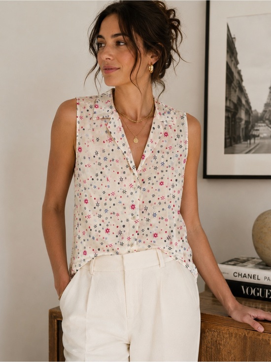 Tops - Equipment Femme Silk Celestial Star Print Blouse Small